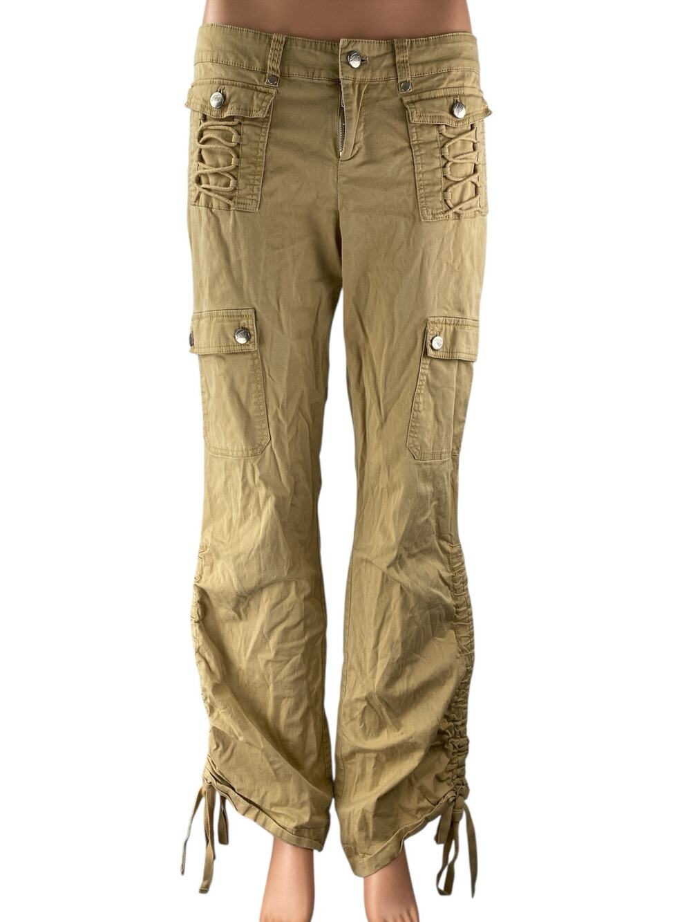 I.AM.GIA Women's Tan Khaki Ruched High Rise Utility Straight Cargo Pants Size M